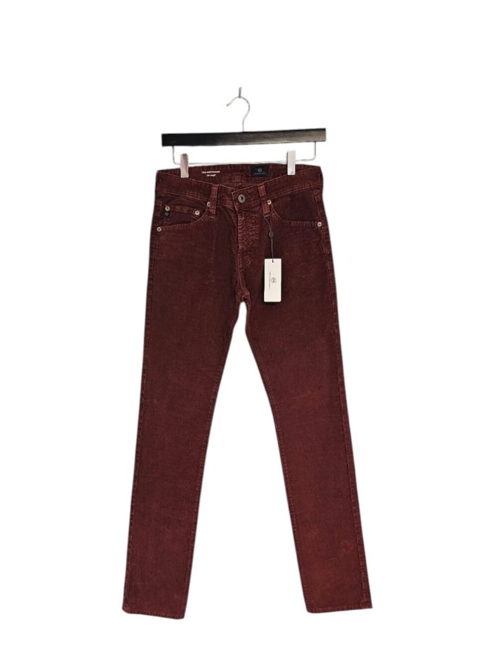 Ag Adriano Goldschmied The Matchbox Slim Striaght Burgundy Corduroy Jeans 28 NWT